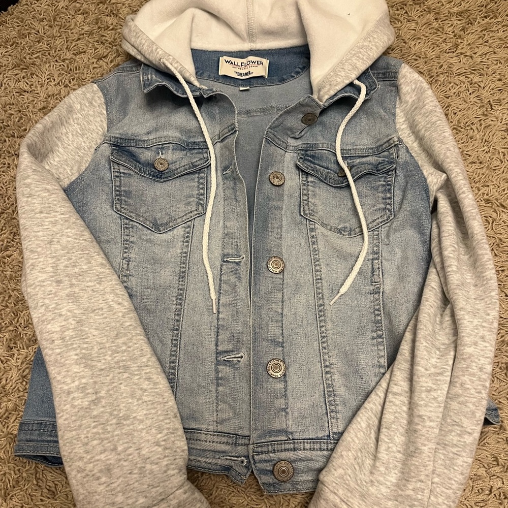 Wallflower Denim and Gray Hoodie Jacket